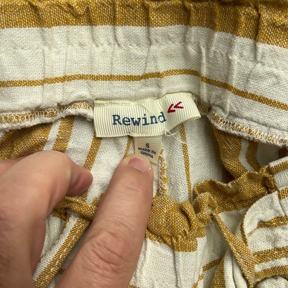 Rewind Women's Boho Striped Linen Wide Leg Pants Size S Elastic Waist Drawstring - Picture 5 of 8